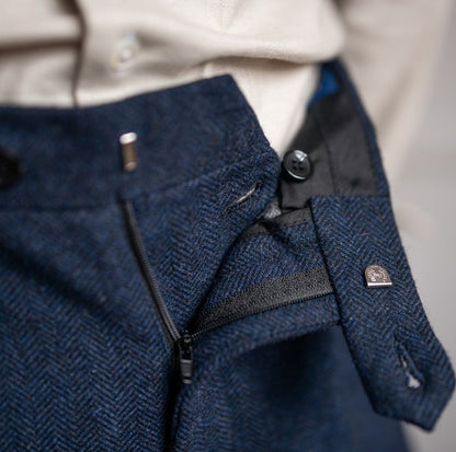 Pantalon de costume en mélange de laine Herringbone "Winchester"