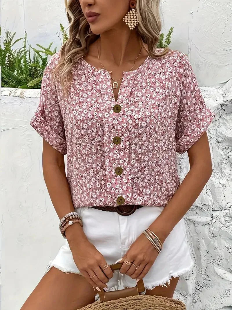Wolena | Blouse à Encolure en Fleurs Sauvages