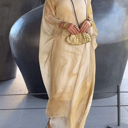 Kyra - Marble Print Chiffon Maxi Dress