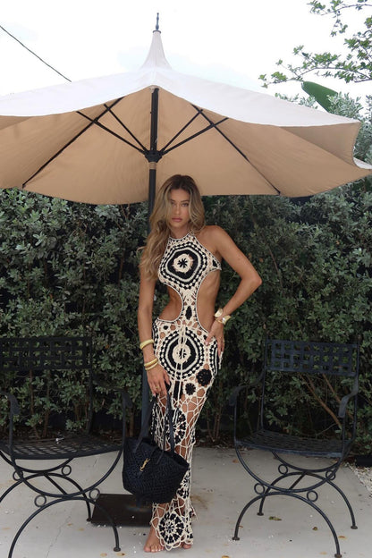 Robe Maxi au Crochet Lolita - Crème/combo