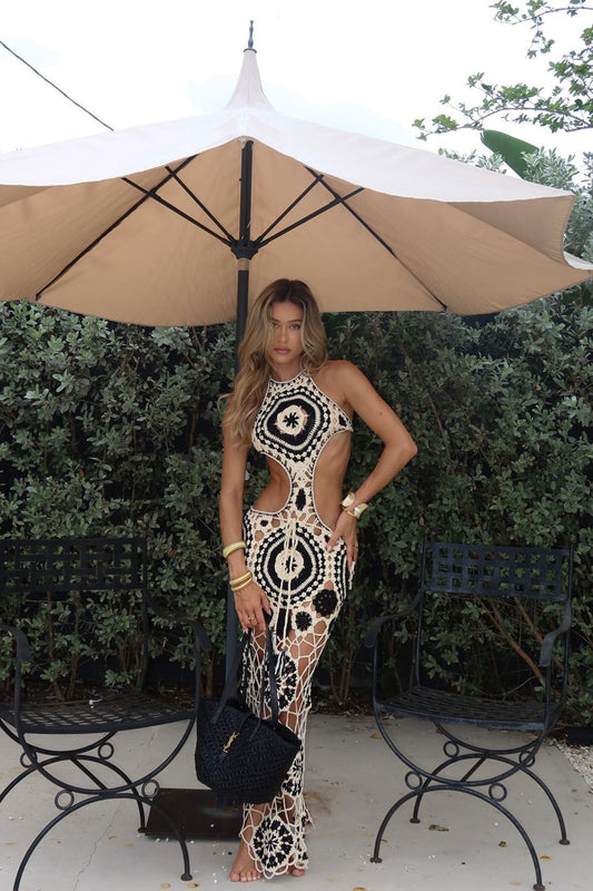 Robe Maxi au Crochet Lolita - Crème/combo