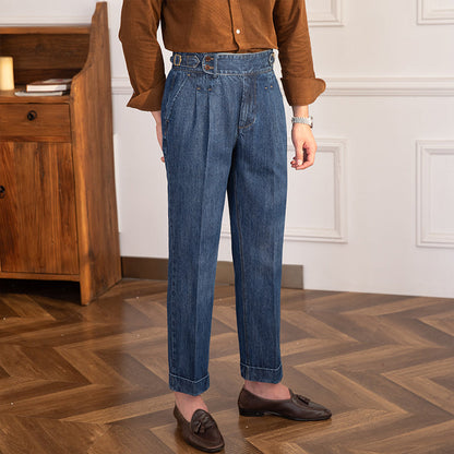 Pantalon Droit Plissé Vintage en Denim Lorenzo