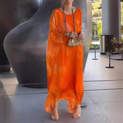 Kyra - Marble Print Chiffon Maxi Dress