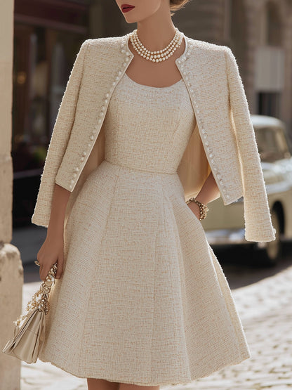 Megan - Tweed Dress And Pearl-Trimmed Jacket Set