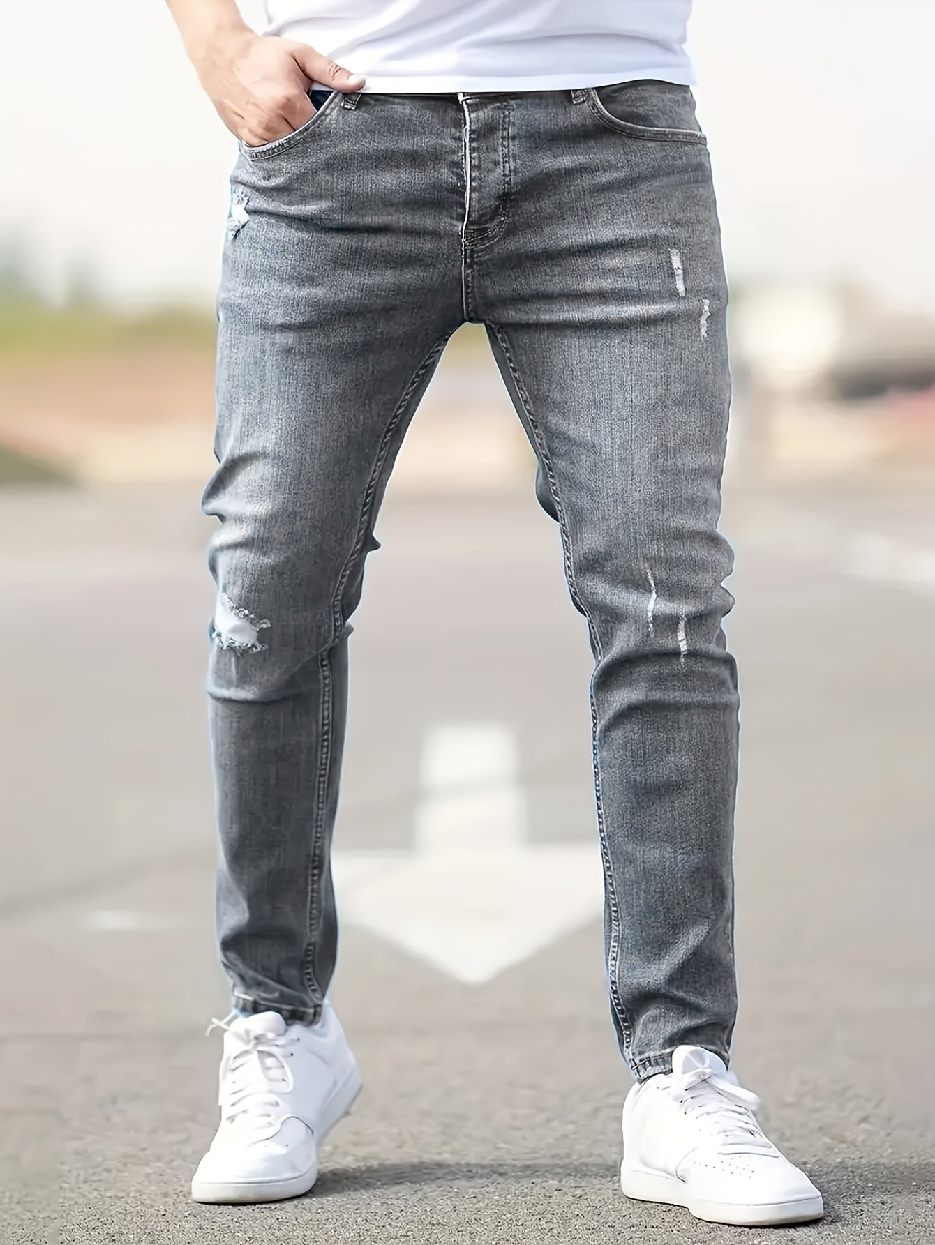 Augustin - Pantalon en jean urbain ajusté avec détails déchirés