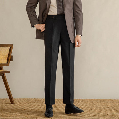 Pantalon Plissé en Herringbone Oxford