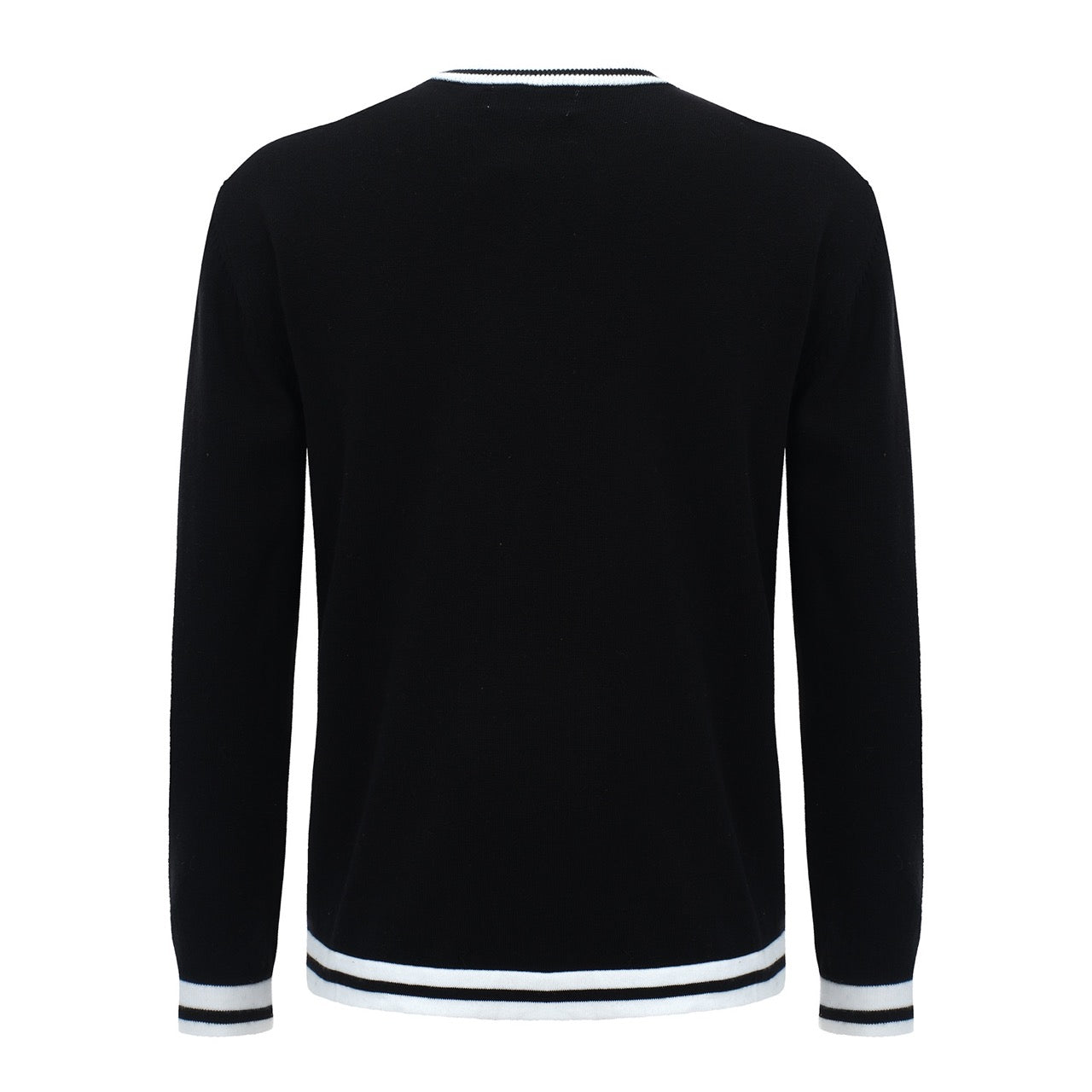 Pull en tricot rétro pour hommes – Noir vintage avec bordure rayée blanche