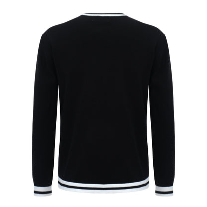 Pull en tricot rétro pour hommes – Noir vintage avec bordure rayée blanche
