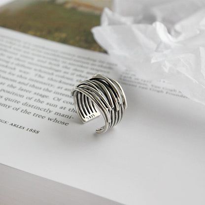 Bague ajustable en argent sterling 925 en couches