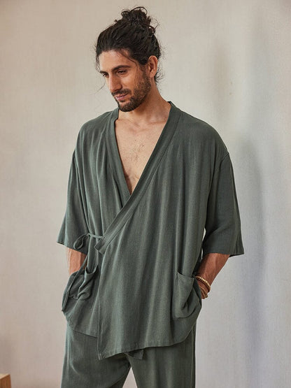 Ensemble de Chemise en Lin Mélangé Décontracté