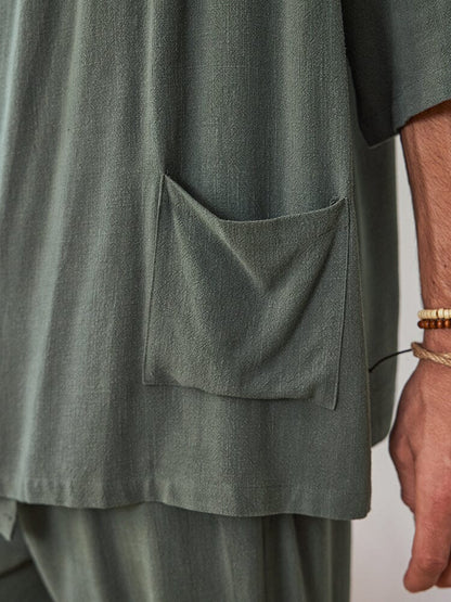 Ensemble de Chemise en Lin Mélangé Décontracté