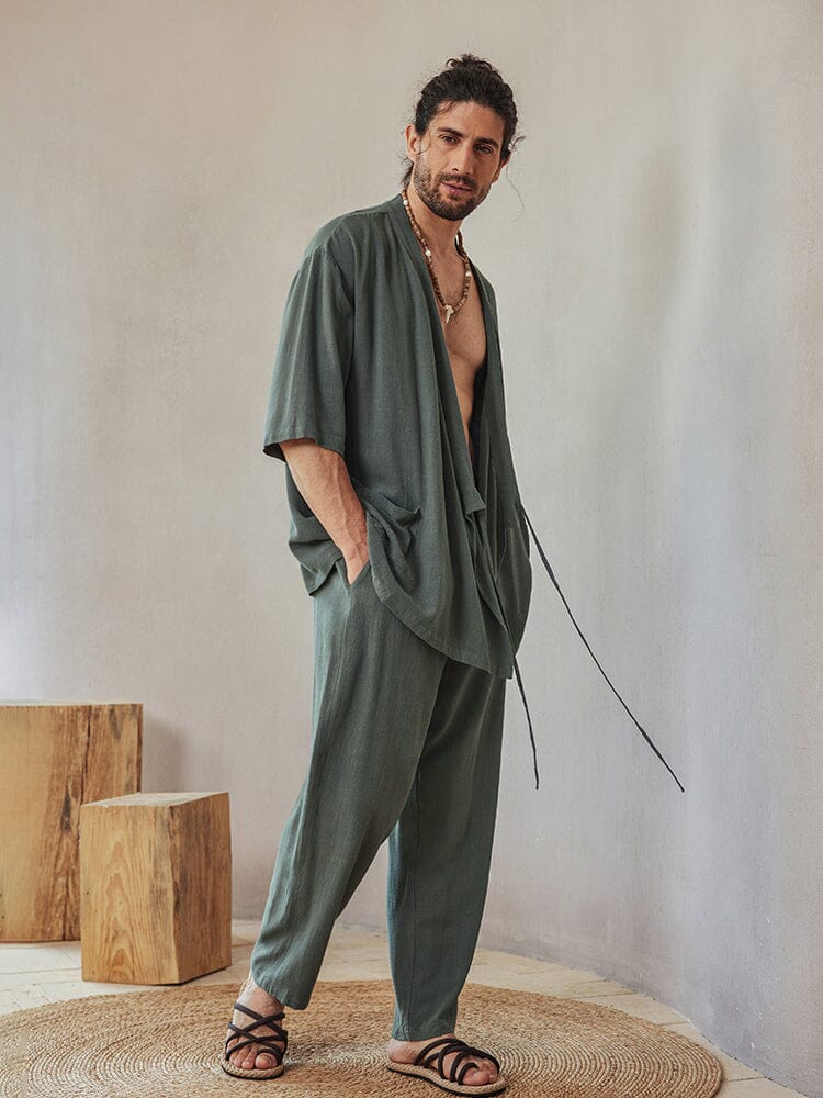 Ensemble de Chemise en Lin Mélangé Décontracté