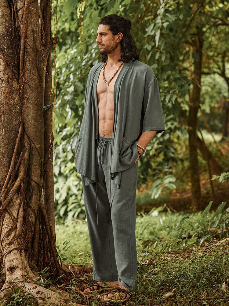 Ensemble de Chemise en Lin Mélangé Décontracté