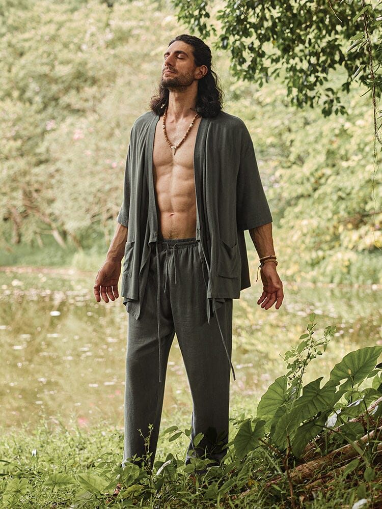 Ensemble de Chemise en Lin Mélangé Décontracté