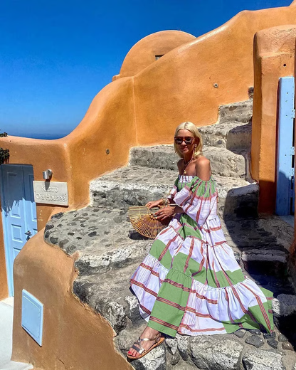 Isadora™ | Robe Longue Off-Shoulder à Imprimé Mexicain de Luxe