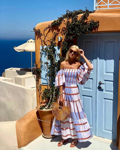 Isadora™ | Robe Longue Off-Shoulder à Imprimé Mexicain de Luxe