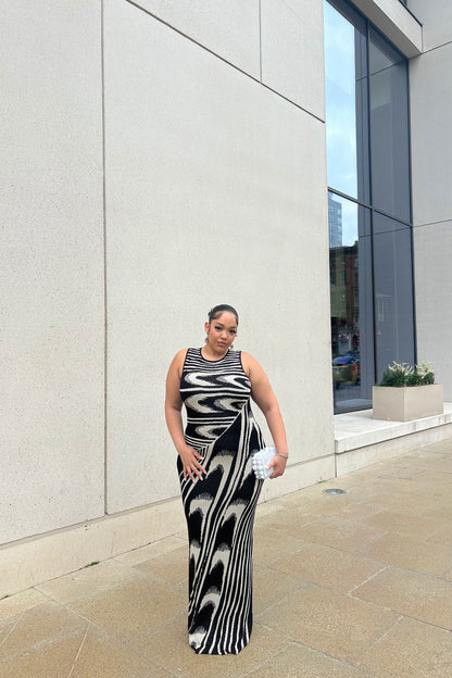 Robe Maxi Pull Kira - Noir/Blanc