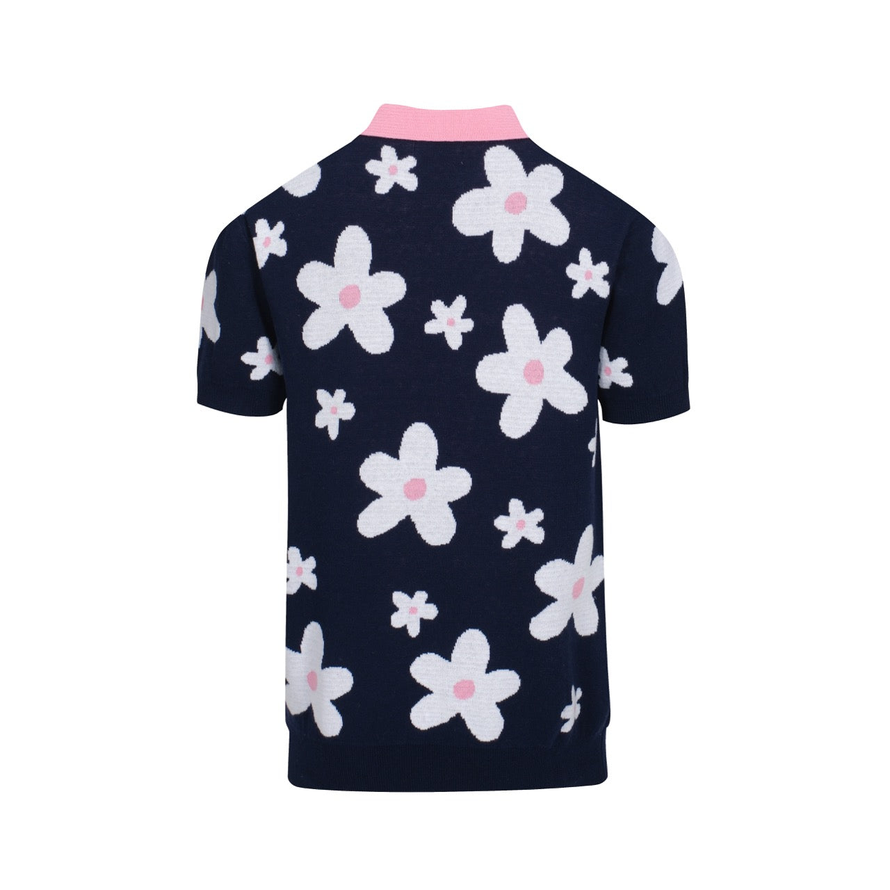 Polo en Tricot Daisy Marine des Années 70 pour Hommes – Col Rose Rétro