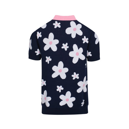 Polo en Tricot Daisy Marine des Années 70 pour Hommes – Col Rose Rétro
