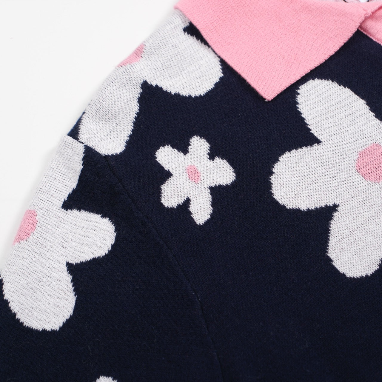 Polo en Tricot Daisy Marine des Années 70 pour Hommes – Col Rose Rétro