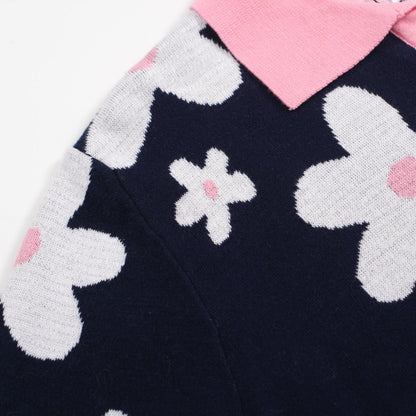 Polo en Tricot Daisy Marine des Années 70 pour Hommes – Col Rose Rétro