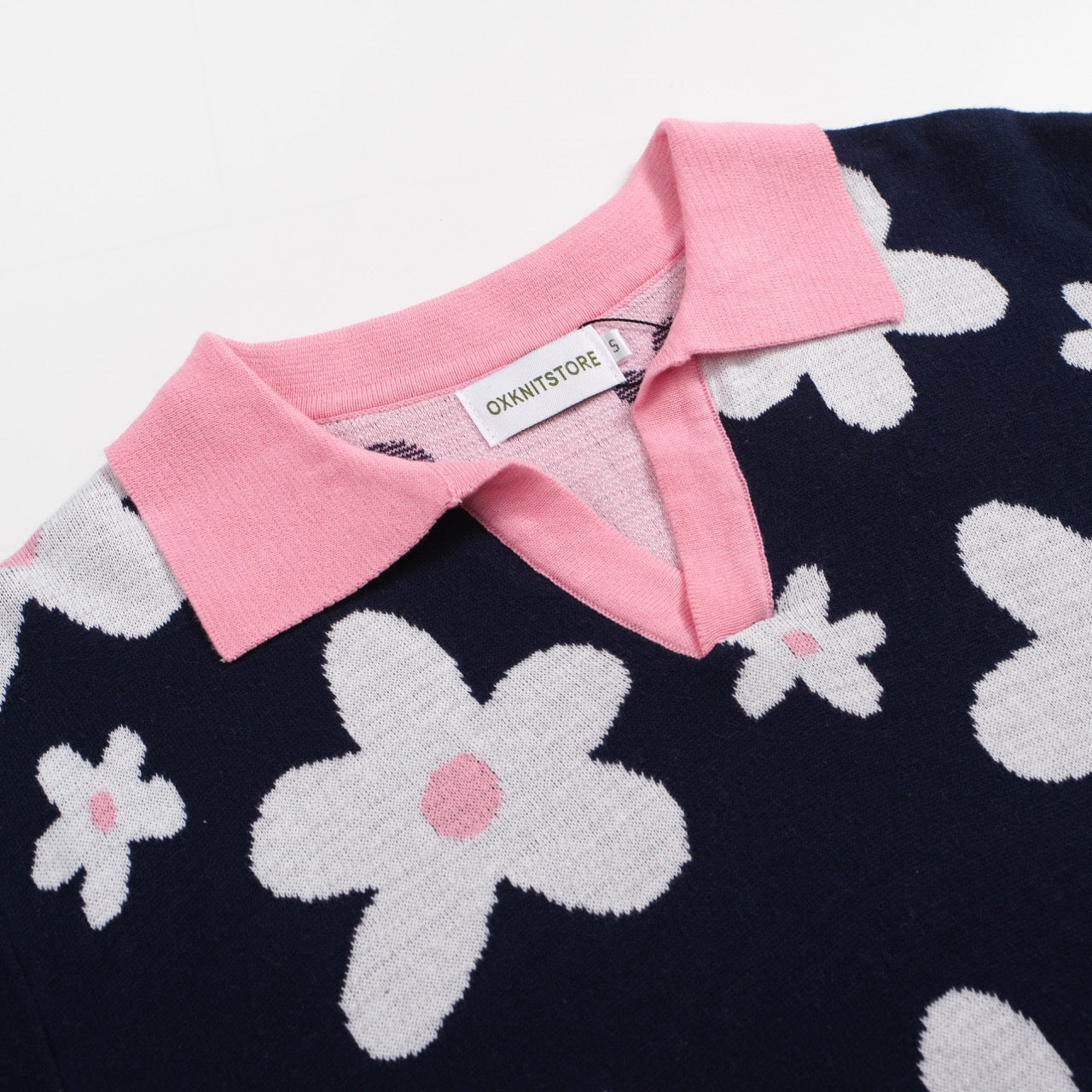 Polo en Tricot Daisy Marine des Années 70 pour Hommes – Col Rose Rétro