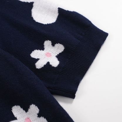 Polo en Tricot Daisy Marine des Années 70 pour Hommes – Col Rose Rétro