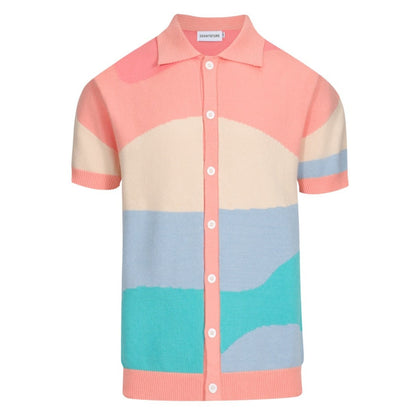 Chemise Tricotée Pastel pour Homme des Années 70 – Boutonnée en Colorblock Abstrait
