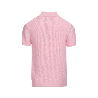 Polo en tricot gaufré rose pour homme des années 60 – Chemise rétro légère à col en V
