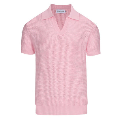 Polo en tricot gaufré rose pour homme des années 60 – Chemise rétro légère à col en V