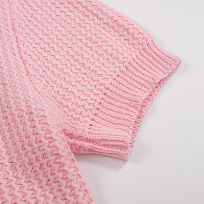 Polo en tricot gaufré rose pour homme des années 60 – Chemise rétro légère à col en V