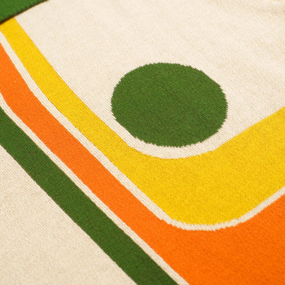 Polo Tricoté Rétro pour Hommes – Crème Vintage Boutonné avec Graphique Géométrique des Années 70