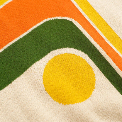 Polo Tricoté Rétro pour Hommes – Crème Vintage Boutonné avec Graphique Géométrique des Années 70