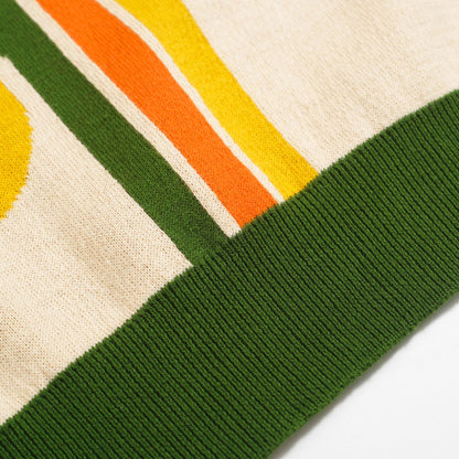 Polo Tricoté Rétro pour Hommes – Crème Vintage Boutonné avec Graphique Géométrique des Années 70