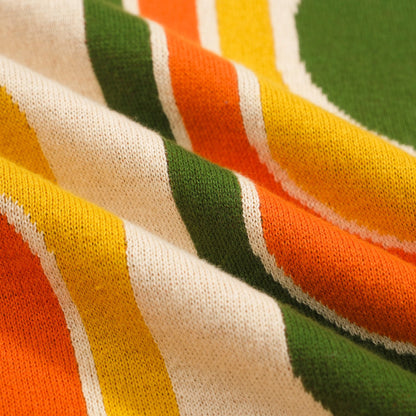 Polo Tricoté Rétro pour Hommes – Crème Vintage Boutonné avec Graphique Géométrique des Années 70