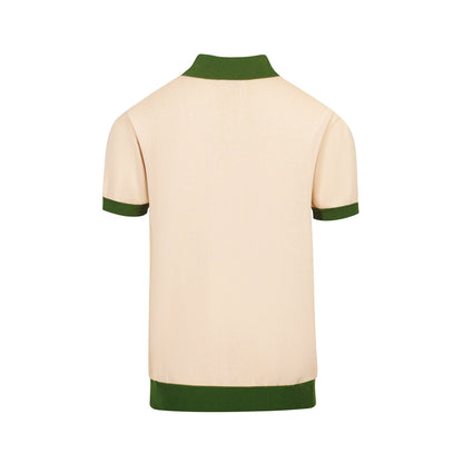 Polo Tricoté Rétro pour Hommes – Crème Vintage Boutonné avec Graphique Géométrique des Années 70