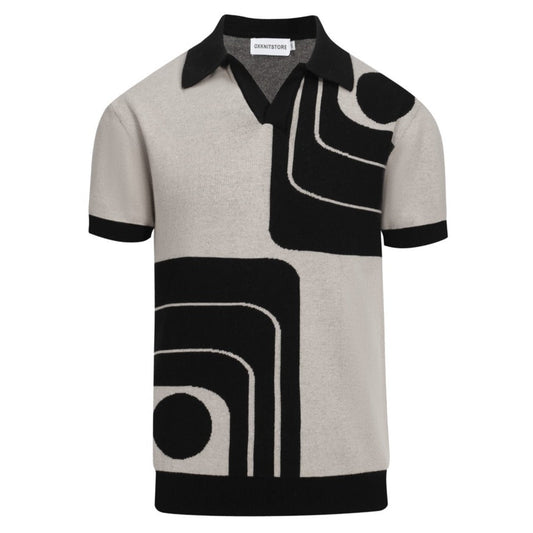 Polo Tricot Vintage Années 1960 pour Hommes – Motif Géométrique Rétro Noir & Gris