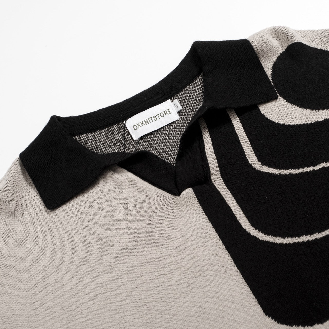 Polo Tricot Vintage Années 1960 pour Hommes – Motif Géométrique Rétro Noir & Gris