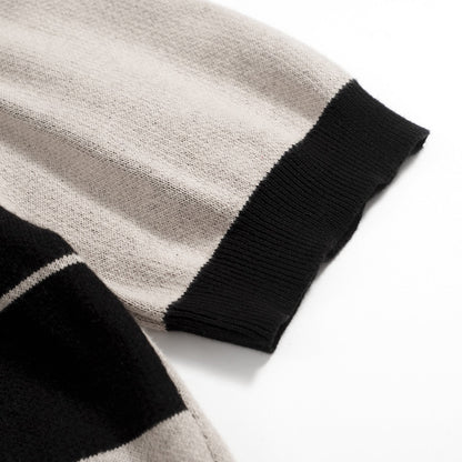 Polo Tricot Vintage Années 1960 pour Hommes – Motif Géométrique Rétro Noir & Gris