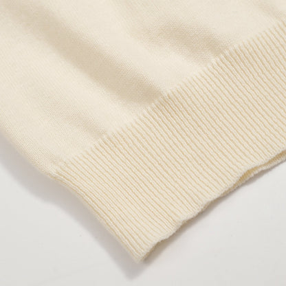 Polo Vintage Tricoté pour Hommes – Boutonnage Rétro Crème avec Broderie de Rose