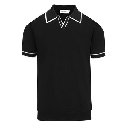 Polo Mod Noir pour Homme des Années 70 – Chemise Tricotée Rétro avec Bord Contrasté