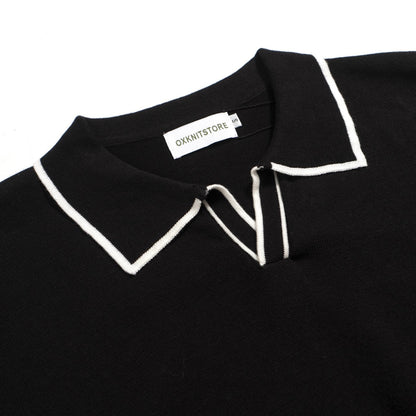 Polo Mod Noir pour Homme des Années 70 – Chemise Tricotée Rétro avec Bord Contrasté