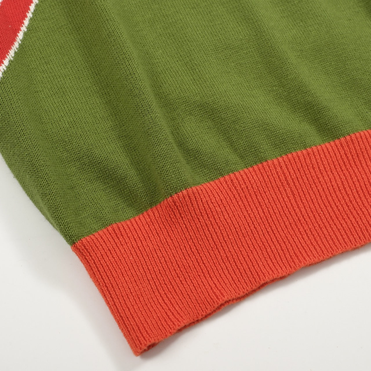 Polo Tricoté Rétro 1972 pour Hommes – Haut Graphique Vintage en Crème, Olive & Orange