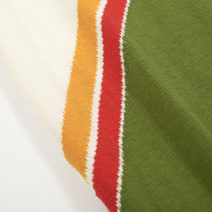 Polo Tricoté Rétro 1972 pour Hommes – Haut Graphique Vintage en Crème, Olive & Orange