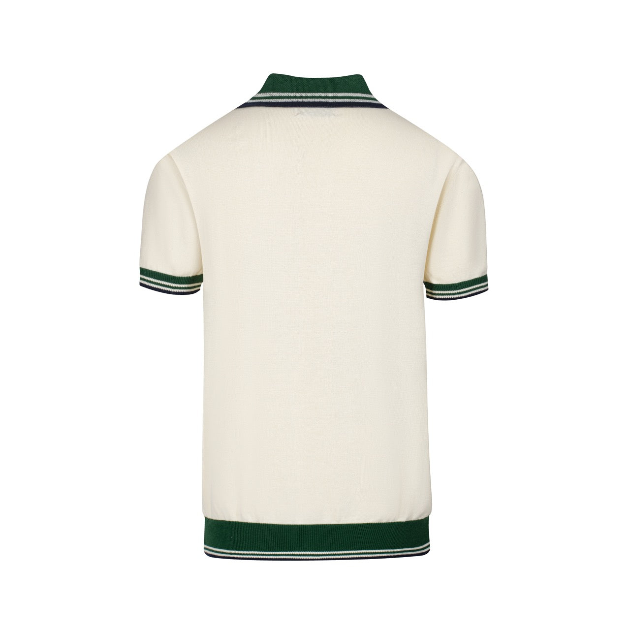 Polo Tricot Vintage pour Hommes des Années 1970 – Crème Rétro avec Col et Bordures Rayées Vertes