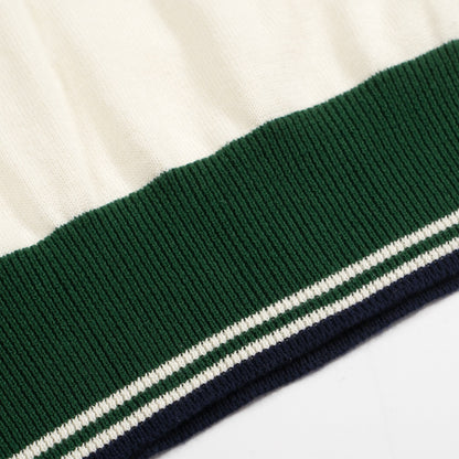 Polo Tricot Vintage pour Hommes des Années 1970 – Crème Rétro avec Col et Bordures Rayées Vertes