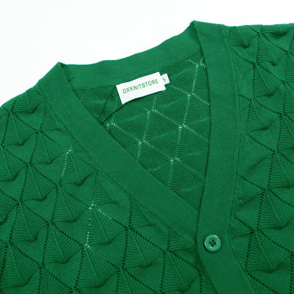 Chemise Cardigan Tricotée Vintage pour Hommes des Années 1970 – Vert Émeraude Rétro à Manches Courtes