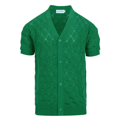 Chemise Cardigan Tricotée Vintage pour Hommes des Années 1970 – Vert Émeraude Rétro à Manches Courtes