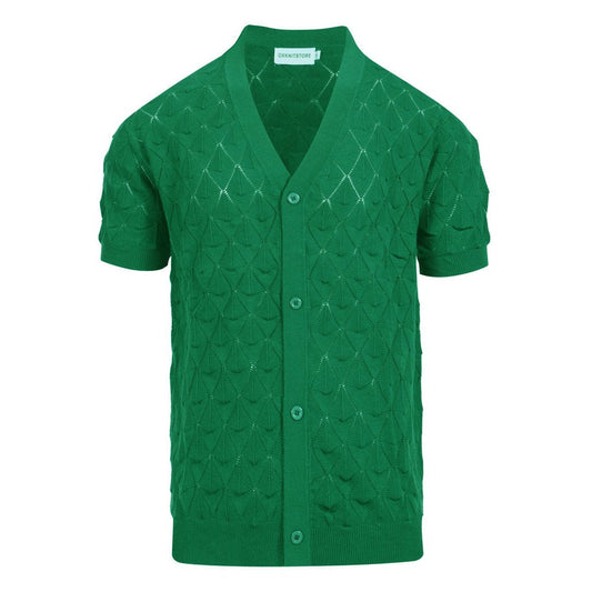 Chemise Cardigan Tricotée Vintage pour Hommes des Années 1970 – Vert Émeraude Rétro à Manches Courtes