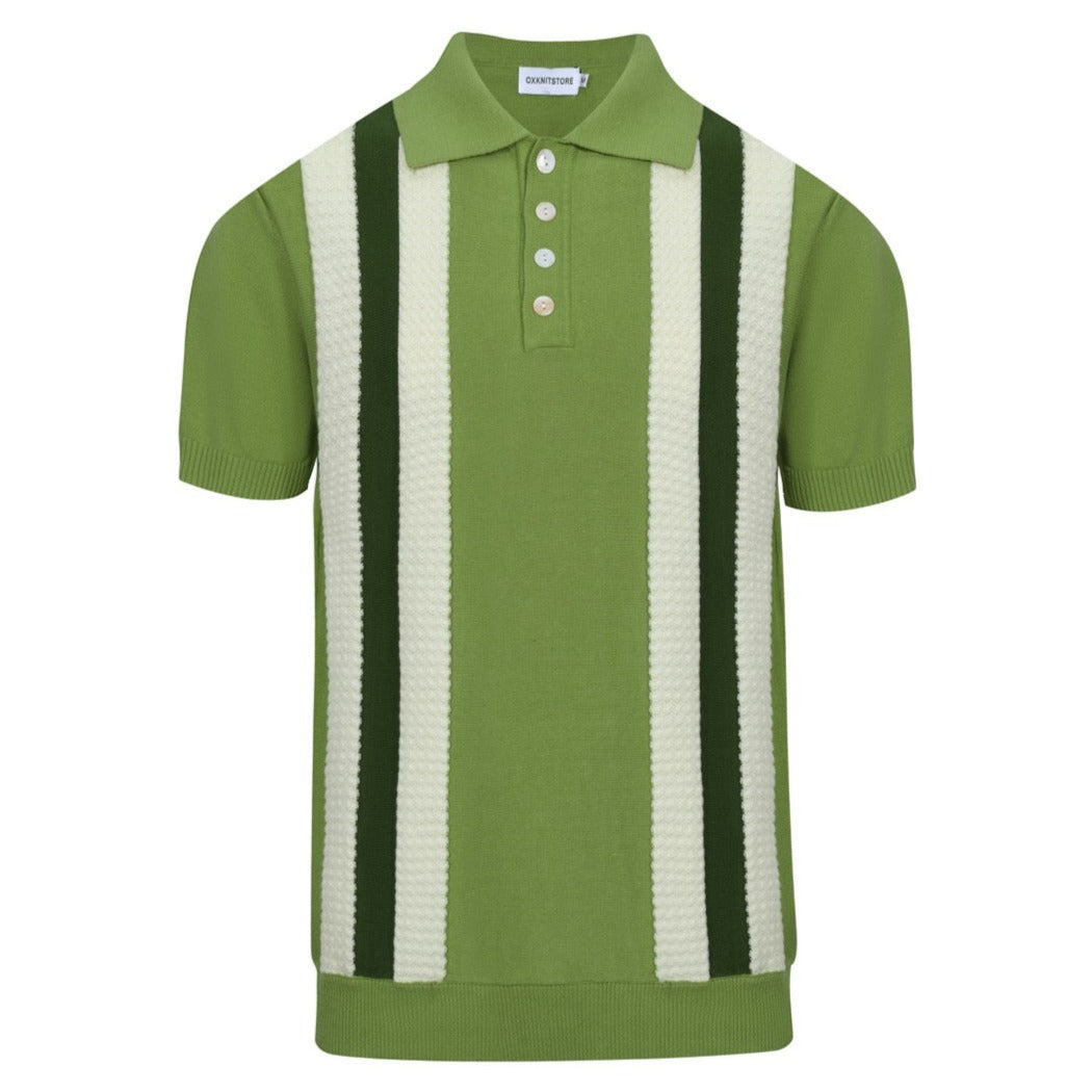 Polo Tricot à Rayures Verticales Vert pour Homme des Années 60 – Style Rétro Mod